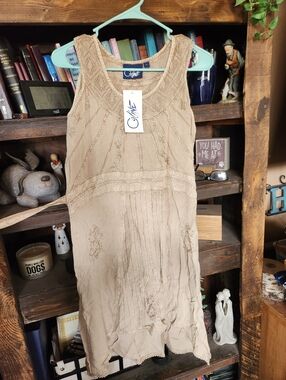 Came Beige Embroidered Sleeveless Dress